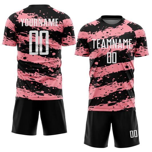 Custom Black White-Medium Pink Splash Sublimation Soccer Uniform Jersey - Sky-Custom