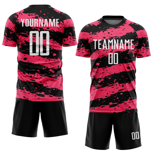Custom Black White-Neon Pink Splash Sublimation Soccer Uniform Jersey - Sky-Custom