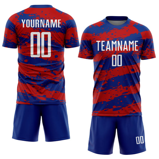Custom Royal White-Red Splash Sublimation Soccer Uniform Jersey - Sky-Custom