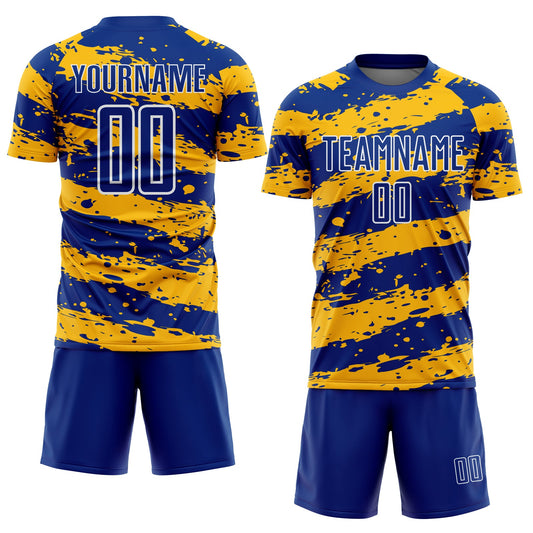 Custom Royal Gold-White Splash Sublimation Soccer Uniform Jersey - Sky-Custom