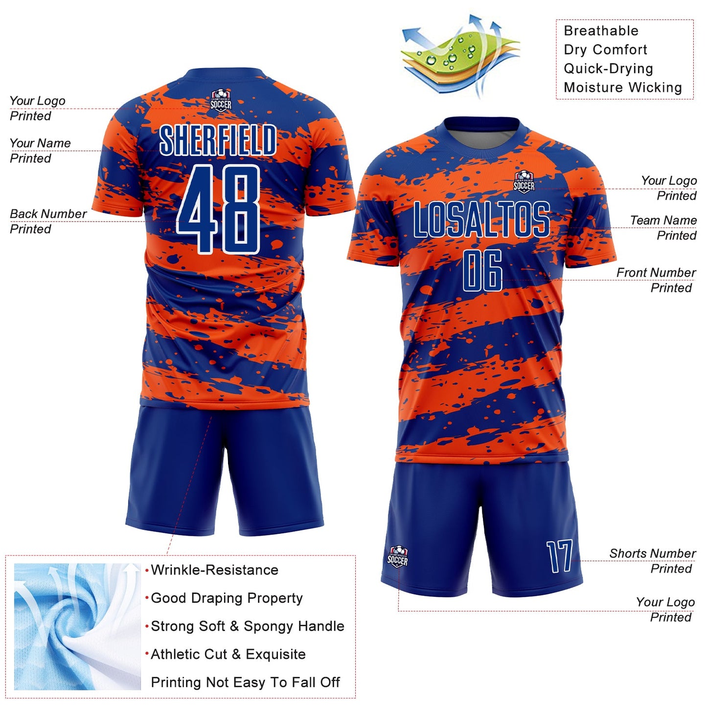 Custom Royal Orange-White Splash Sublimation Soccer Uniform Jersey - Sky-Custom