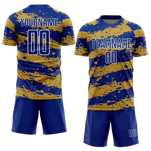 Custom Royal Old Gold-White Splash Sublimation Soccer Uniform Jersey - Sky-Custom