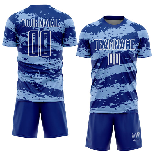 Custom Royal Light Blue-White Splash Sublimation Soccer Uniform Jersey - Sky-Custom