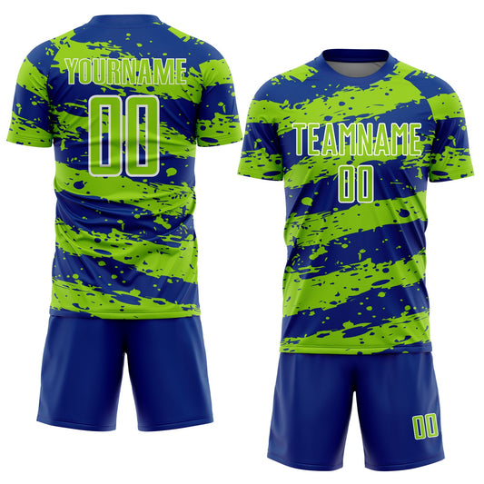 Custom Royal Neon Green-White Splash Sublimation Soccer Uniform Jersey - Sky-Custom