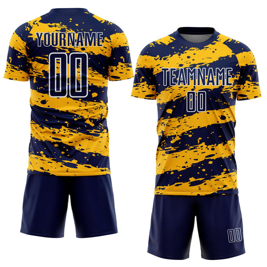 Custom Navy Gold-White Splash Sublimation Soccer Uniform Jersey - Sky-Custom