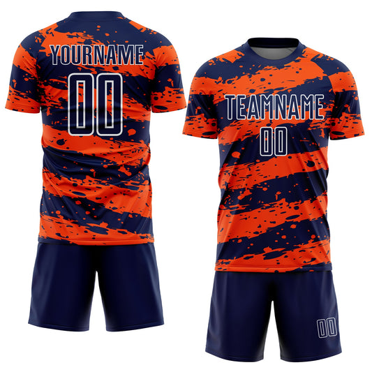 Custom Navy Orange-White Splash Sublimation Soccer Uniform Jersey - Sky-Custom