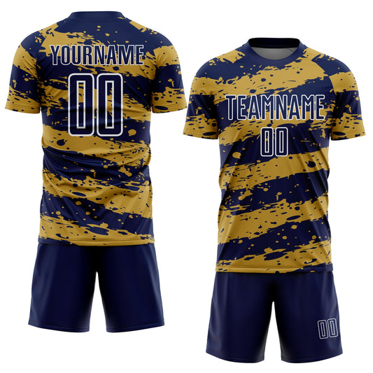 Custom Navy Old Gold-White Splash Sublimation Soccer Uniform Jersey - Sky-Custom