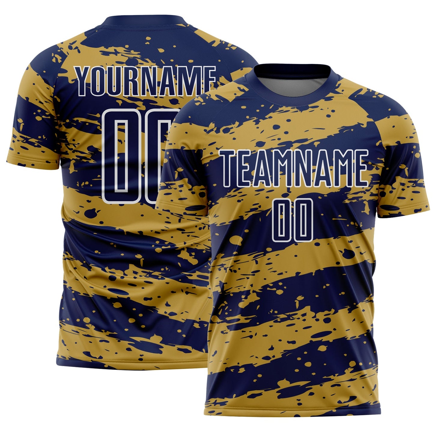 Custom Navy Old Gold-White Splash Sublimation Soccer Uniform Jersey - Sky-Custom