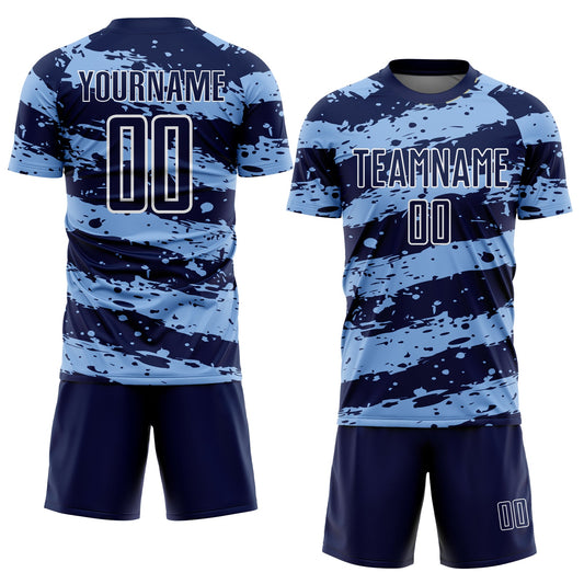 Custom Navy Light Blue-White Splash Sublimation Soccer Uniform Jersey - Sky-Custom