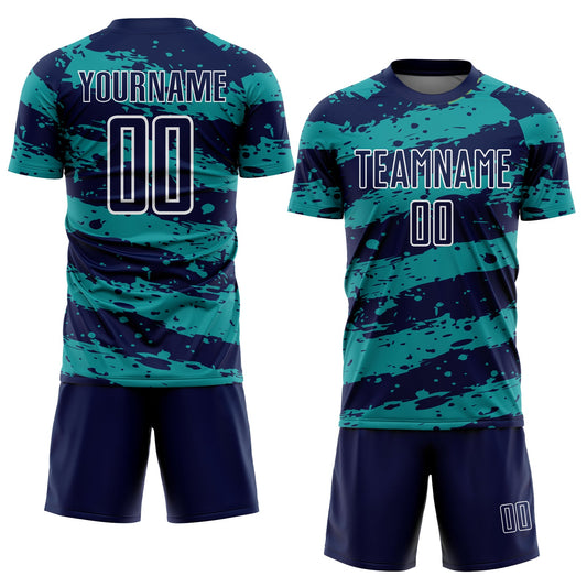 Custom Navy Teal-White Splash Sublimation Soccer Uniform Jersey - Sky-Custom