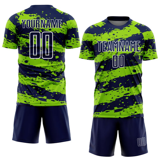 Custom Navy Neon Green-White Splash Sublimation Soccer Uniform Jersey - Sky-Custom