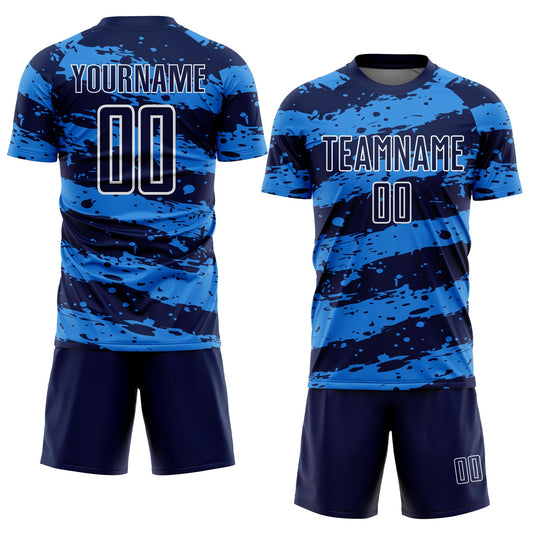 Custom Navy Powder Blue-White Splash Sublimation Soccer Uniform Jersey - Sky-Custom