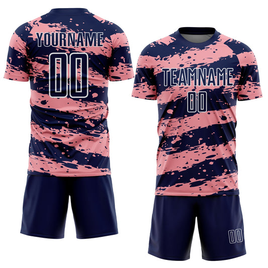 Custom Navy Medium Pink-White Splash Sublimation Soccer Uniform Jersey - Sky-Custom