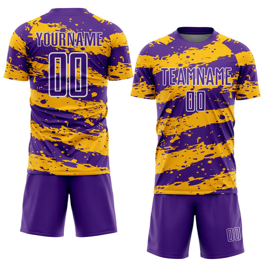 Custom Purple Gold-White Splash Sublimation Soccer Uniform Jersey - Sky-Custom