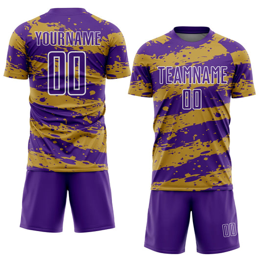 Custom Purple Old Gold-White Splash Sublimation Soccer Uniform Jersey - Sky-Custom