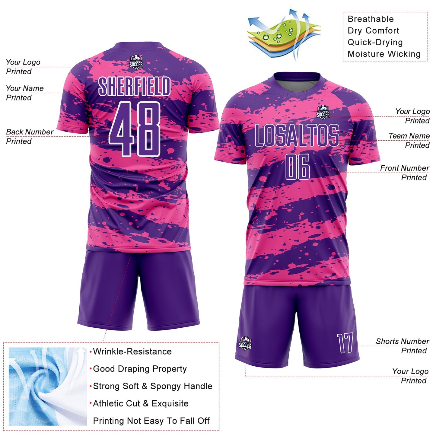 Custom Purple Pink-White Splash Sublimation Soccer Uniform Jersey - Sky-Custom