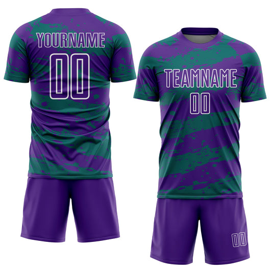 Custom Purple Teal-White Splash Sublimation Soccer Uniform Jersey - Sky-Custom