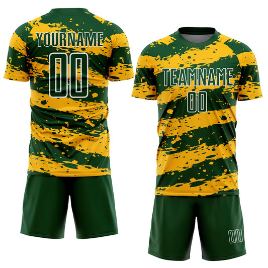 Custom Green Gold-White Splash Sublimation Soccer Uniform Jersey - Sky-Custom