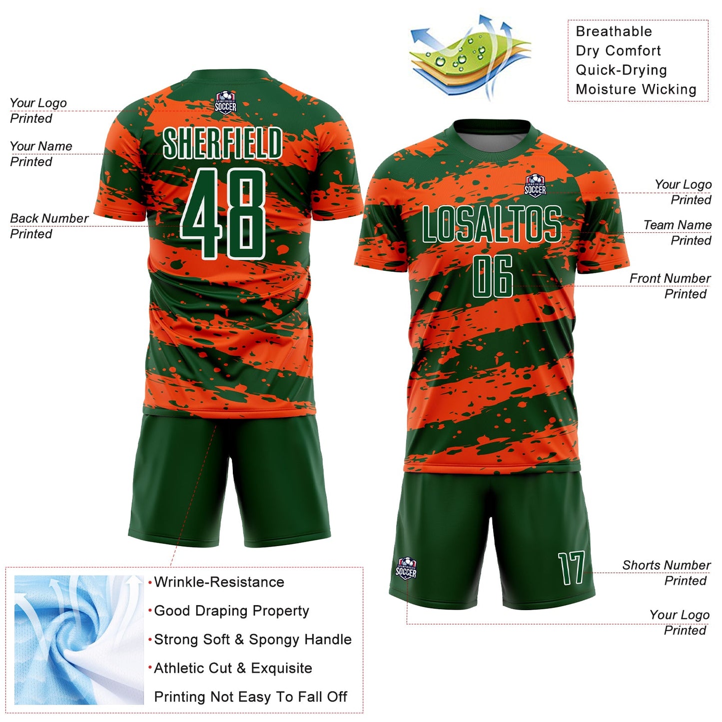 Custom Green Orange-White Splash Sublimation Soccer Uniform Jersey - Sky-Custom