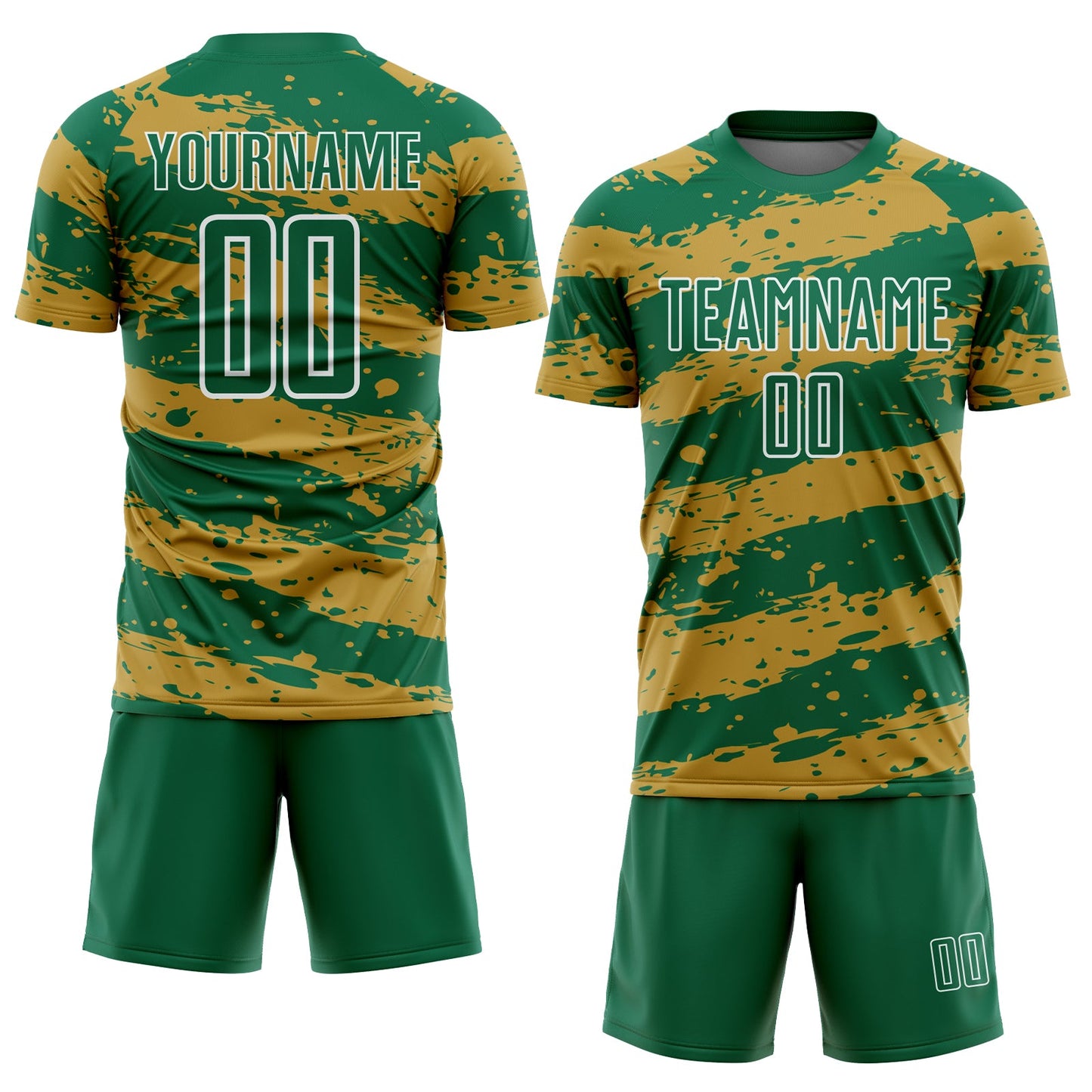 Custom Kelly Green Old Gold-White Splash Sublimation Soccer Uniform Jersey - Sky-Custom