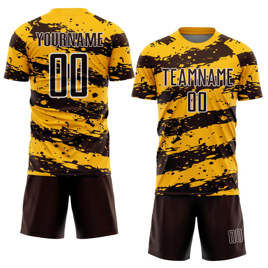 Custom Gold Brown-White Splash Sublimation Soccer Uniform Jersey - Sky-Custom