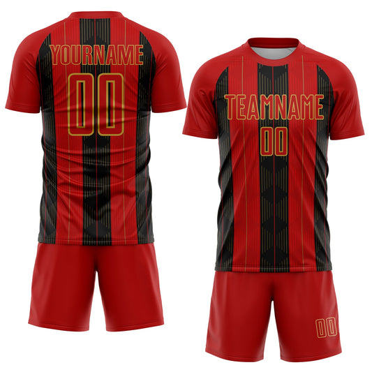 Custom Red Old Gold-Black Line Sublimation Soccer Uniform Jersey - Sky-Custom