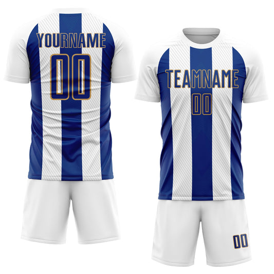 Custom White Royal-Old Gold Line Sublimation Soccer Uniform Jersey - Sky-Custom