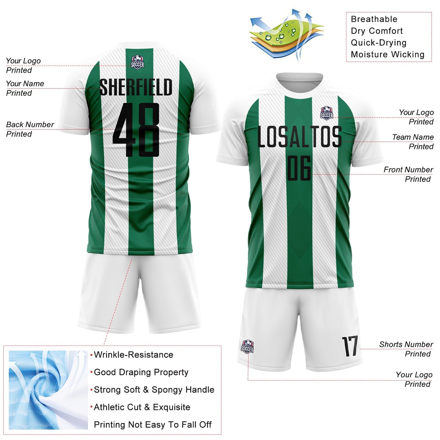Custom White Black-Kelly Green Line Sublimation Soccer Uniform Jersey - Sky-Custom