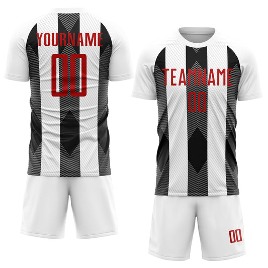 Custom White Red-Black Line Sublimation Soccer Uniform Jersey - Sky-Custom