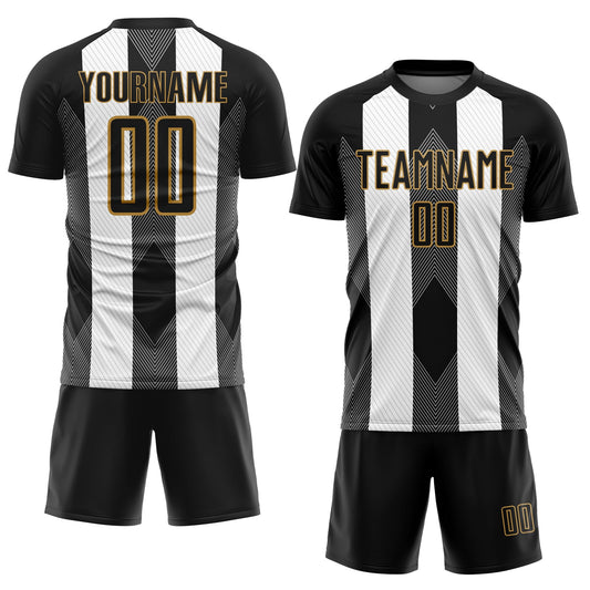 Custom Black Old Gold-White Line Sublimation Soccer Uniform Jersey - Sky-Custom