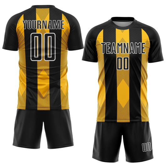 Custom Black Gold-White Line Sublimation Soccer Uniform Jersey - Sky-Custom