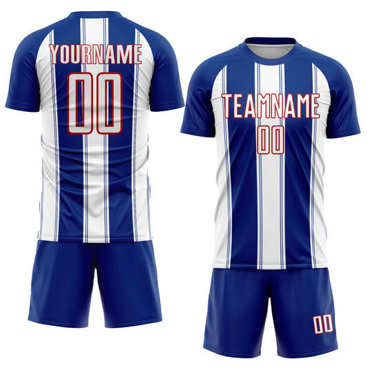 Custom Royal White-Red Line Sublimation Soccer Uniform Jersey - Sky-Custom