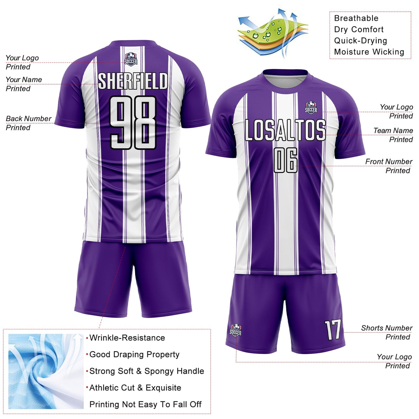 Custom Purple White-Black Line Sublimation Soccer Uniform Jersey - Sky-Custom