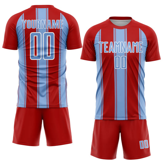 Custom Red Light Blue-White Line Sublimation Soccer Uniform Jersey - Sky-Custom