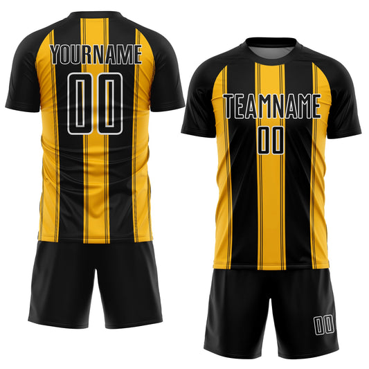 Custom Black Gold-White Line Sublimation Soccer Uniform Jersey - Sky-Custom