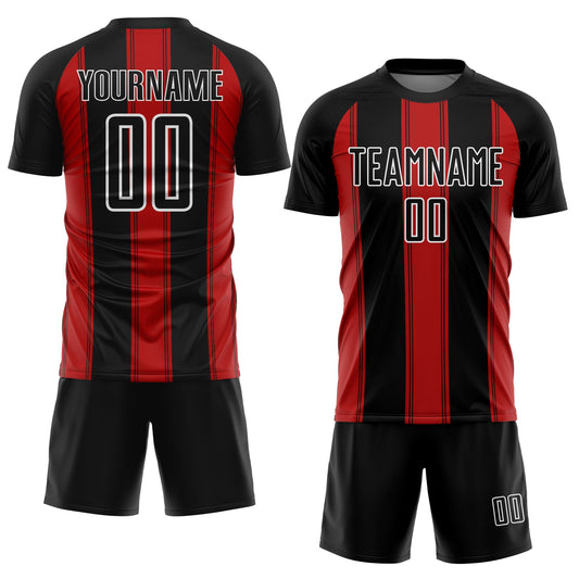 Custom Black Red-White Line Sublimation Soccer Uniform Jersey - Sky-Custom