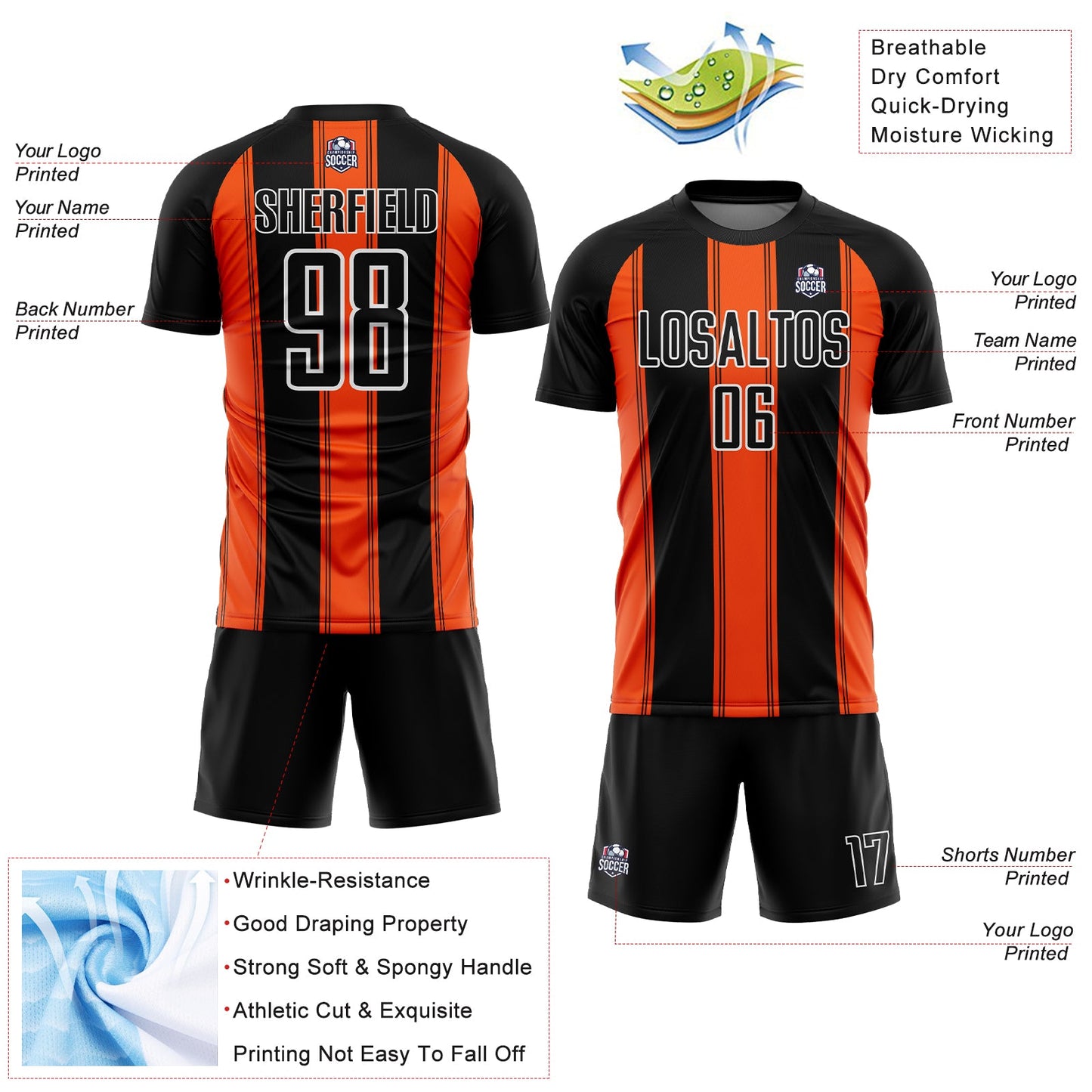 Custom Black Orange-White Line Sublimation Soccer Uniform Jersey - Sky-Custom