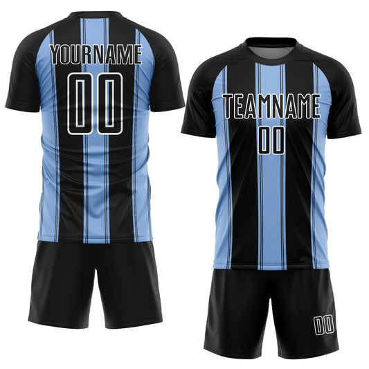 Custom Black Light Blue-White Line Sublimation Soccer Uniform Jersey - Sky-Custom