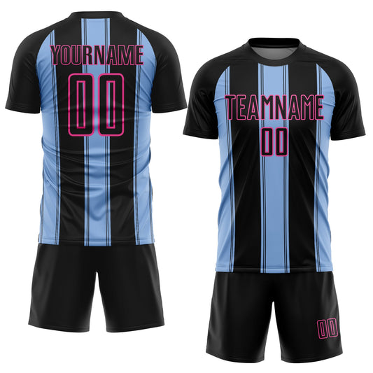 Custom Black Light Blue-Pink Line Sublimation Soccer Uniform Jersey - Sky-Custom