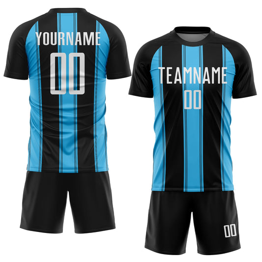 Custom Black White-Sky Blue Line Sublimation Soccer Uniform Jersey - Sky-Custom