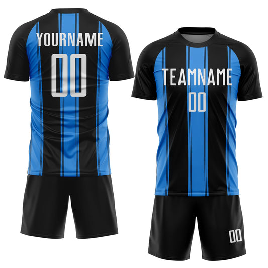 Custom Black White-Powder Blue Line Sublimation Soccer Uniform Jersey - Sky-Custom