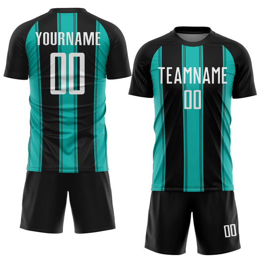 Custom Black White-Aqua Line Sublimation Soccer Uniform Jersey - Sky-Custom
