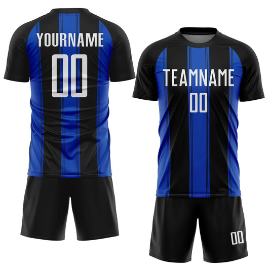 Custom Black White-Thunder Blue Line Sublimation Soccer Uniform Jersey - Sky-Custom