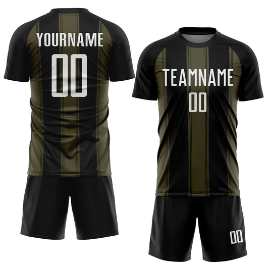 Custom Black White-Olive Line Sublimation Soccer Uniform Jersey - Sky-Custom