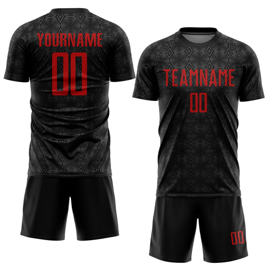 Custom Black Red Geometric Shapes Sublimation Soccer Uniform Jersey - Sky-Custom