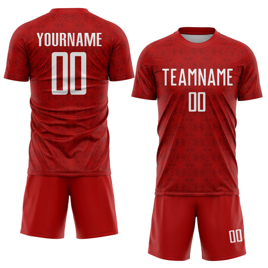 Custom Red White Geometric Shapes Sublimation Soccer Uniform Jersey - Sky-Custom