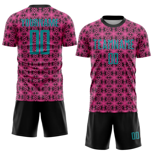 Custom Pink Teal-Black Geometric Shapes Sublimation Soccer Uniform Jersey - Sky-Custom