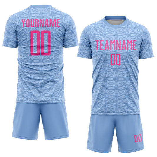 Custom Light Blue Pink Geometric Shapes Sublimation Soccer Uniform Jersey - Sky-Custom