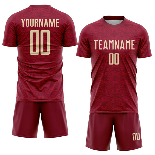 Custom Crimson Cream Geometric Shapes Sublimation Soccer Uniform Jersey - Sky-Custom