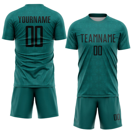 Custom Teal Black Geometric Shapes Sublimation Soccer Uniform Jersey - Sky-Custom